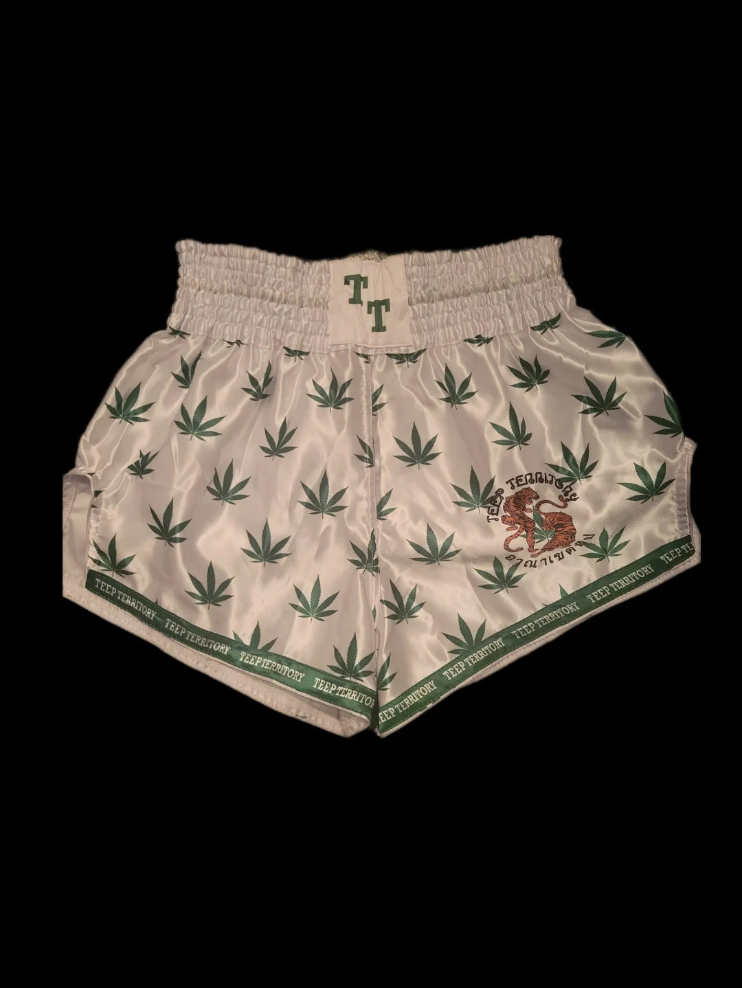 Teep Territory Cannabis Muay Thai Shorts (White)